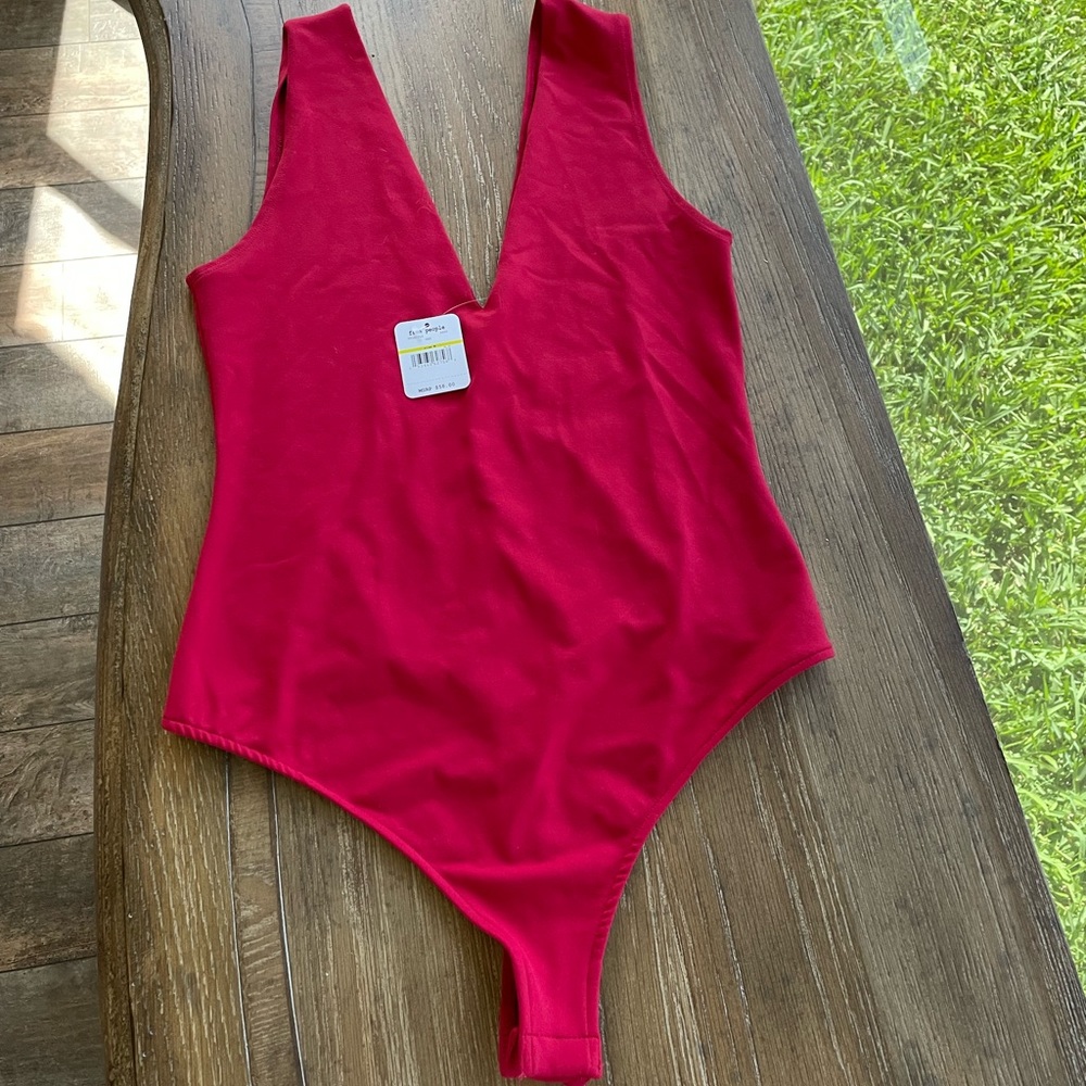 Free people red deep plunge bodysuit